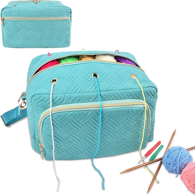 Crochet Bag Organizer, Yarn Storage Organizer, Yarn Holder for Crochet with Adjustable Shoulder Straps, Knitting Bag for crocheting, Crochet Hook Case Gifts for Crocheters (Blue)