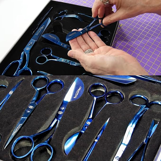 Martelli - 10 piece Stainless Steel Scissor Kit - Professional Sewing Shears for Fabric Cutting with Quilting and Fashion Design - Blue
