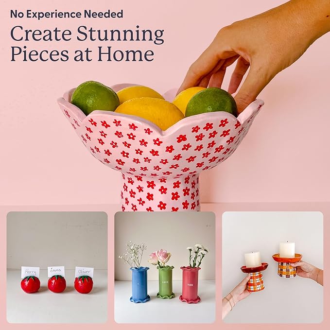 Sculpd - The Original Pottery Kit - Complete Air Dry Clay Kit for Adults Includes Sculpting Tools, Varnish, Paint Brushes, Guides, Arts & Crafts Sets, Gloss Varnish with Floral Tones