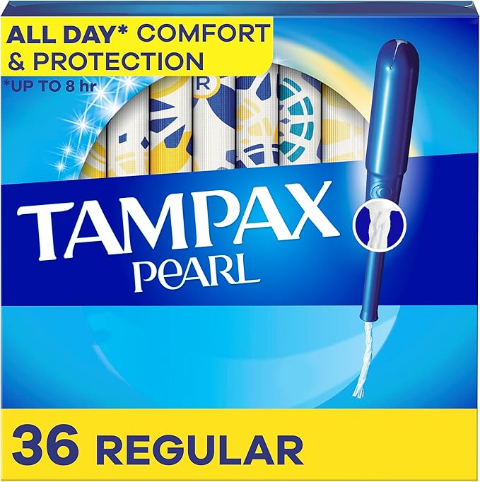 Tampax Pearl Tampons for Women, with LeakGuard Braid, Regular Absorbency, Unscented, 36 Count