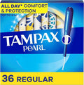 Tampax Pearl Tampons for Women, with LeakGuard Braid, Regular Absorbency, Unscented, 36 Count