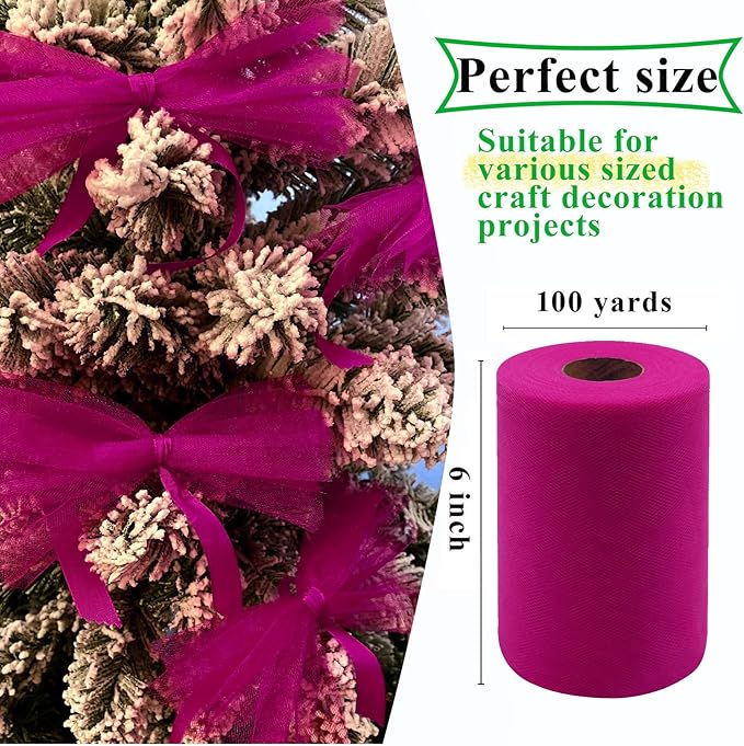 Fandango Pink Tulle Fabric Rolls 6 Inch by 100 Yards (300 feet) Fabric Spool Tulle Ribbon for DIY Halloween Tutu Bow Baby Shower Birthday Party Wedding Decorations Christmas Craft Supplies