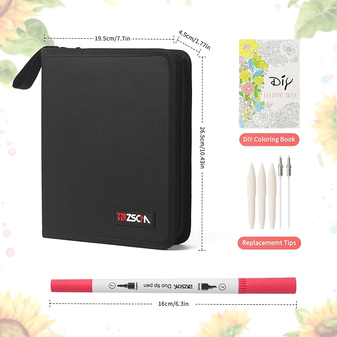 ZSCM Art Duo Tip Brush Markers Set, 60 Colors Fine Brush Tip Artist Drawing Pens Set with Coloring Book, for Adult Sketching Journal Planner Gifts