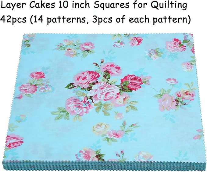 Layer Cake Fabric for Quilting 10 inch, Layer Cake Fabric Clearance, Pre-cuts Quilt Squares 10x10, Floral Layer Cakes for Quilting, Sewing, and DIY Patchwork Crafts