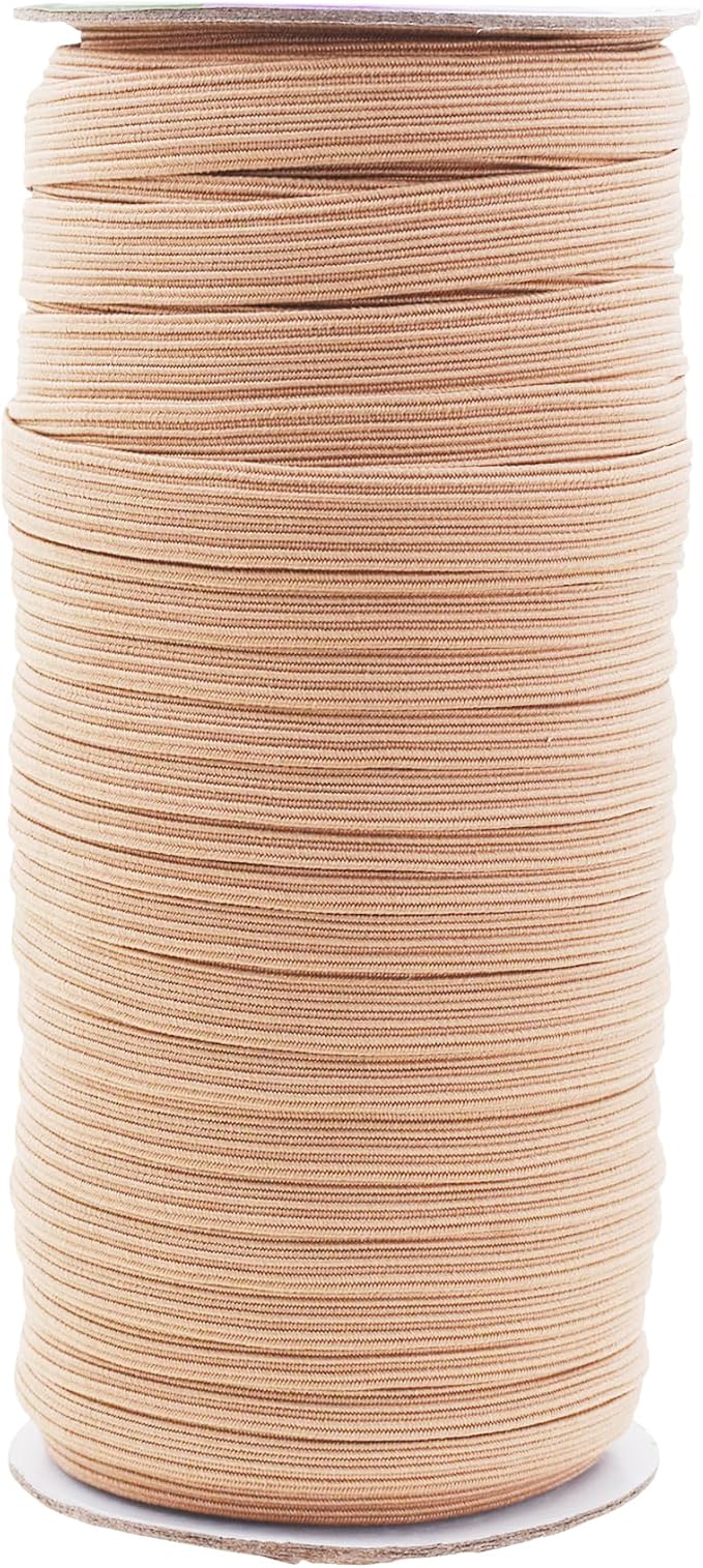 Mandala Crafts 10mm 50 Yds Roll of Nude Elastic Bands for Sewing - 3/8 Flat Elastics Cord - 3 8 Inch Braided Stretch Straps for Crafting