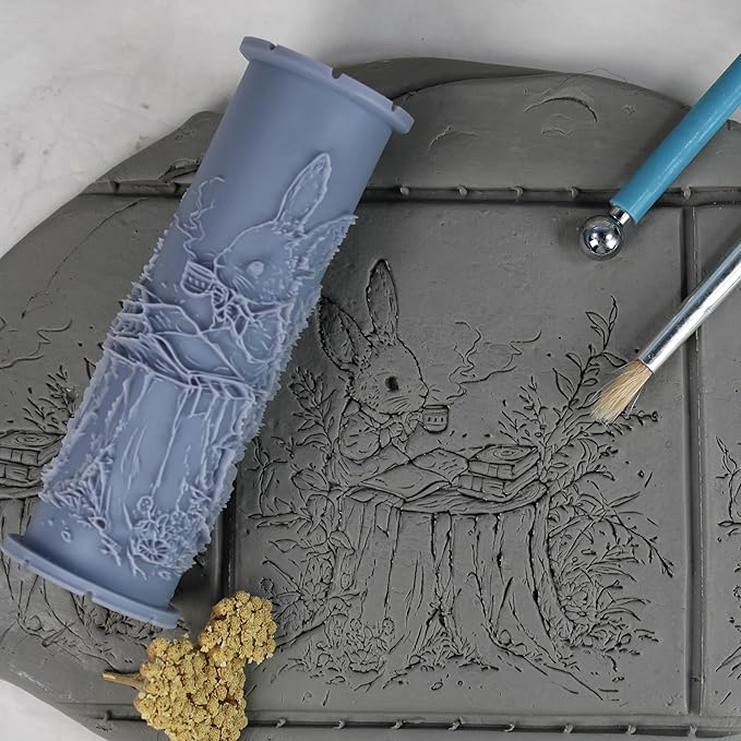 Bunny Clay Texture Roller (4") - Storybook Set #01 - Embossing Pattern Roller for Polymer & Ceramic Clay, Pottery & Crafts