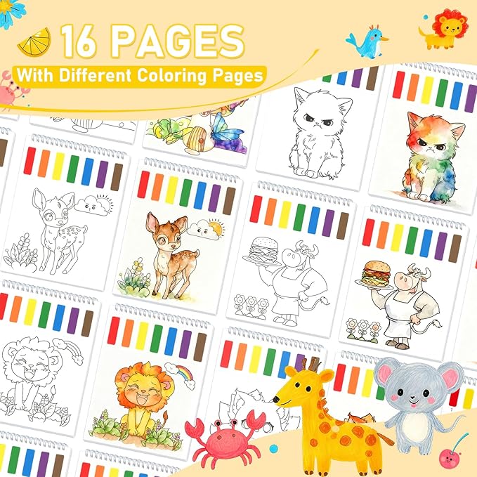 PIRIE Paint with Water Coloring Books for Toddlers | Travel-Friendly Mess-Free | Pre-Printed Pigment Animal Theme (Sea & Land Creatures) | Large Size Art Gift for Kids Ages 3+