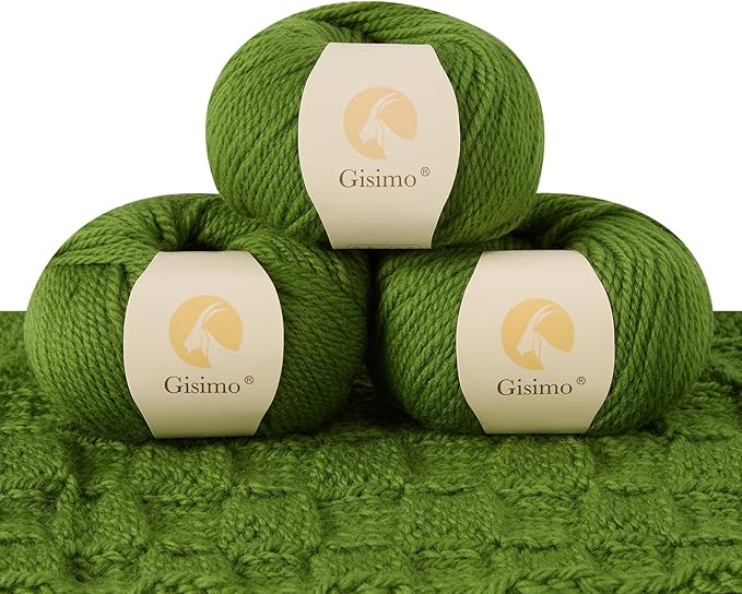 100% Merino Wool Yarn 3-Ply Luxurious and Soft Yarn for Hand Knitting & Crocheting (Grass Green,3Balls)