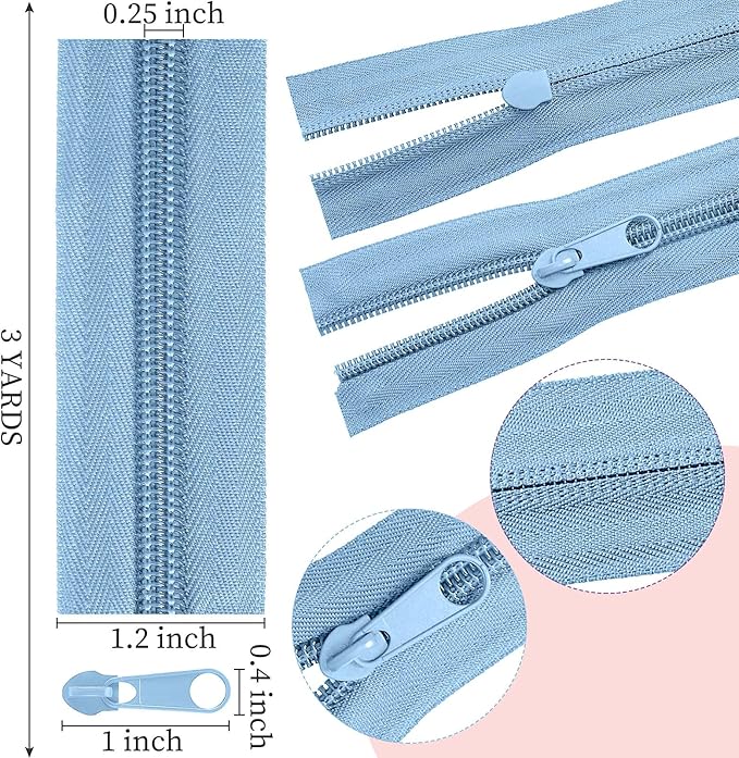Syhood 36 Yards 12 Pieces #5 Sewing Zippers Tapes Assorted Nylon Lightweight with 120 Plastic Zipper Sliders for Women Men Sewing Supplies(Light Grayish)