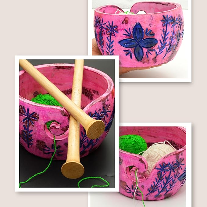 Exquisite Premium Yarn Ball Storage Bowls | Hand Painted Lovely Decor Yet Functional Yarn Dispenser (Small (6 x 3 x 6 Inches), Vanilla Pink)