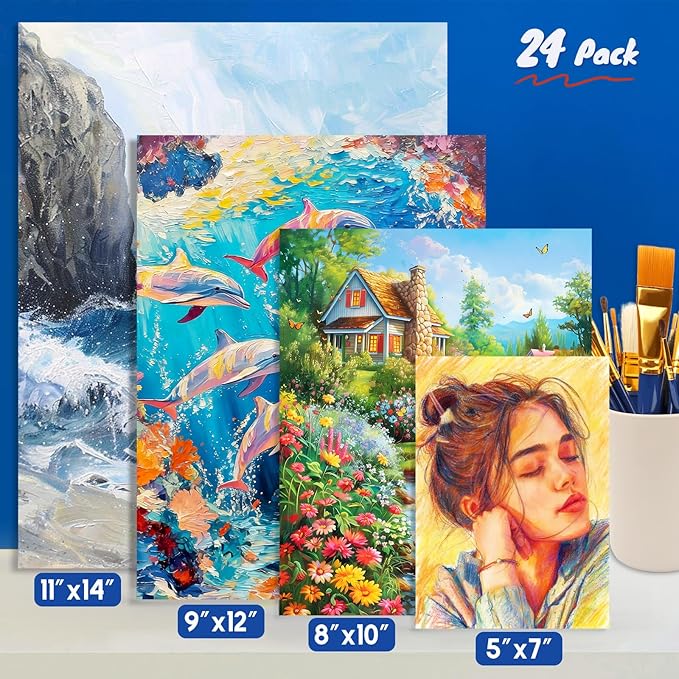 12-Pack 9x12 inch Canvas Boards for Painting, Canvas Panels for Kid & Adults 100% Cotton Gesso Primed Art Painting Supplies for Acrylic, Oil, Tempera & Watercolor