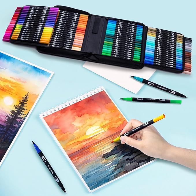 Dual Markers Brush Pens, 120 Coloring Pens for Adults – Premium Art Supplies for Adults, Perfect for Coloring Books, Hand Lettering, Calligraphy, and Drawing