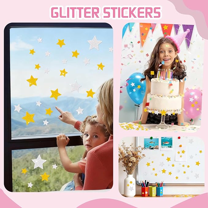 1032Pcs Foam Star Stickers,Glitter Foam Stickers Small Large Star Shape Sticker Self Adhesive,8Sheets Colorful Sticker for Kids Reward Arts Crafts Supplies Scrapbook Christmas Decor(8,Gold and Silver)