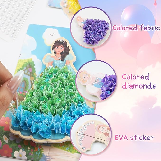 STAOVA 8 Pcs Poke in Art Kits for Girls, DIY Pretty Princess Game with Magical Princesses & 6 Pcs Accessories, Crafts for Kids Ages 4-8, 8-12 (Pink)