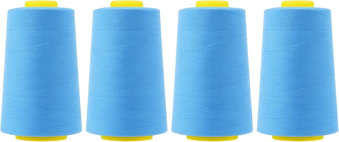 Mandala Crafts 4 Pack of Serger Threads Cones Spools - 40S/2 24000 Yards Polyester Sky Blue Threads for Sergers Machine and Overlock Quilting Sewing Machine