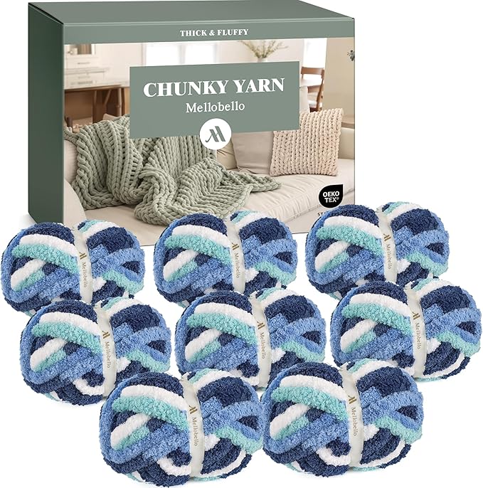 Jumbo Chunky Yarn for Hand Knitting - Super Thick Chenille Chunky Yarn for Crocheting - Extra Soft Bulky Fluffy Blanket Big Yarns 8 Jumbo Pack (27yds,8 oz Each Skein)