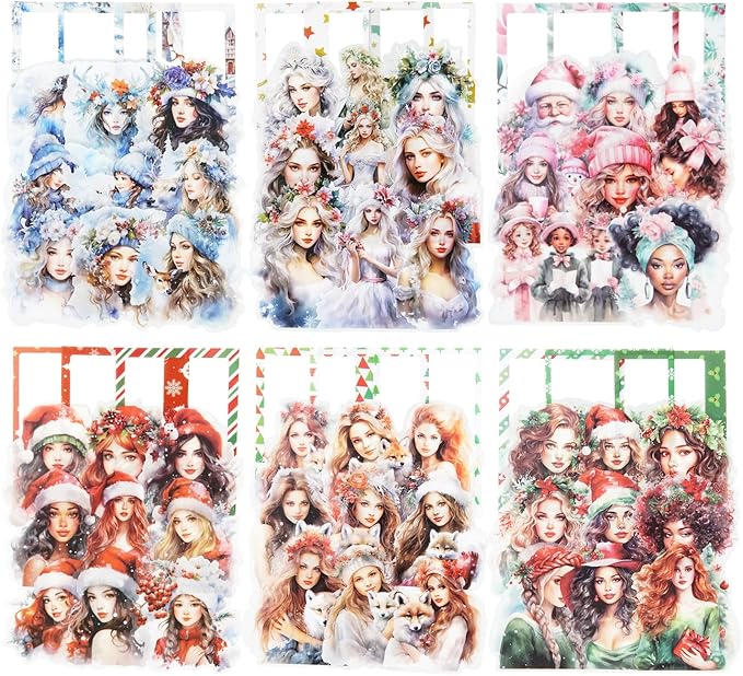 Christmas Polaroid PET Stickers, 90 Snow Country Character and Frame Designs for Scrapbooking, Journaling, DIY Crafts, and Holiday Decor
