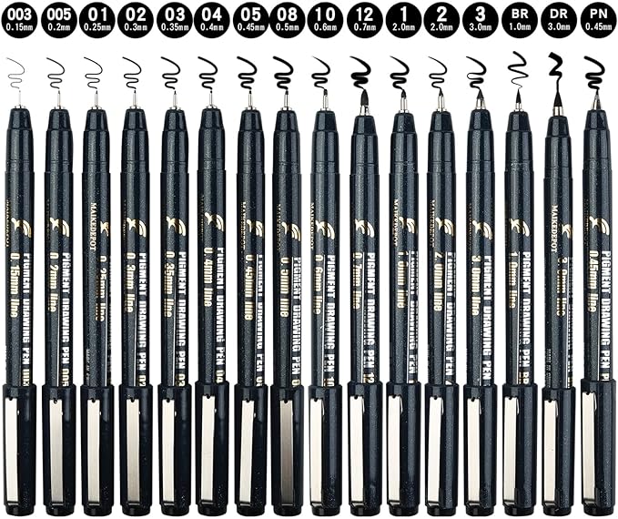 Micro Fineliner Drawing Art Pens Calligraphy Pens for Artist Drawing Supplies, 16 Set Waterproof Black Ink Pens for Sketching,Outline,Stippling