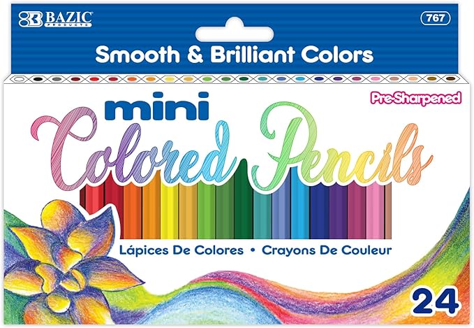 BAZIC Products Colored Pencils 24 Color, Mini Coloring Pencil Set Soft Core, for Art Drawing Sketching, Gift for Artist Adult (24/Pack), 24-Packs