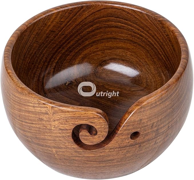 Outright Crochet Accessories Wooden Yarn Bowl Large Yarn Bowl for Knitting Crochet Bowl Yarn Storage Holder Yarn Bowls for Crocheting Yarn Bowl Cute Perfect Christmas Gifts For Women Crocheter