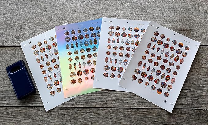 Stickers Pack (Over 150 Stickers) Cool Bauble Decorations for The Christmas Season Vintage Styled Small Vinyl Stickers White Holographic Transparent