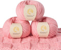 100% Merino Wool Yarn, 3-Ply Luxurious and Soft Yarn for Hand Knitting & Crocheting (Pink,3Balls)