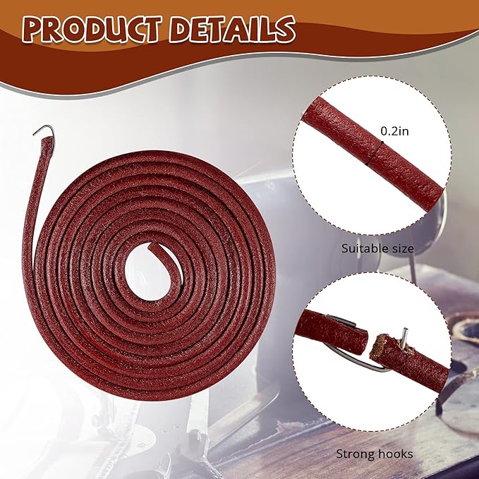 Honoson 4 Pcs Treadle Sewing Machine Leather Belt Replacement 72 x 3/16 Inch Cow Leather Universal Pedal Sewing Machine Accessories Parts