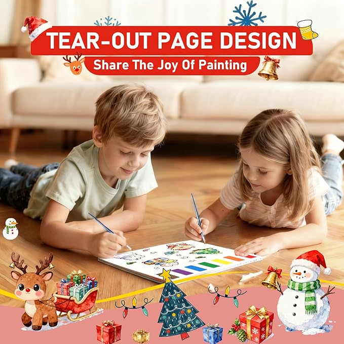 PIRIE Christmas Paint with Water Coloring Books for Toddlers | Travel-Friendly Mess-Free | Christmas Crafts for Kids | Large Size Art Gift for Kids Ages 3+
