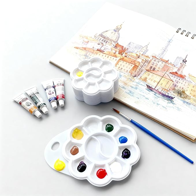 50 Pcs Paint Palettes, One Time Use Plastic Paint Pallets, Mini Watercolor Painting Palettes for Painting or DIY Craft Class, White 4.6 in