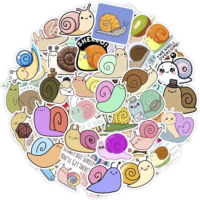 BulbaCraft 100Pcs Snail Stickers for Water Bottle and Laptop - Snail Party Supplies & Decorations, Waterproof Vinyl Decals, Cute Animal and Nature Stickers, Gifts for Women & Men