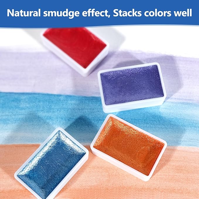3ml Glitter Watercolor Paint Set with Paper, 24 Colors Shimmer Metallic Watercolour Painting Sets, Solid Pearl Water Color Paints, Matisse Style (Matisse 24Colors-L)
