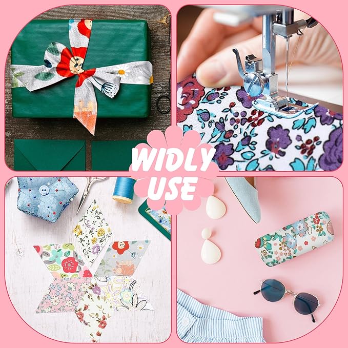 Ganeen 100 Pcs Pink Purple Floral Quilting Fabric Roll 2. 56 Inch Fabric Squares Jelly Patchwork Precut Strips Bundles for Holiday Materials Craft DIY Sewing Cloths