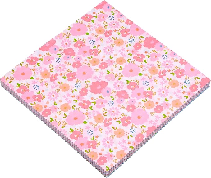 Hanjunzhao 42 Pcs Layer Cake Fabric for Quilting 10 inch - Layer Cakes 10 inch Squares for Quilting - Fabric Squares 10x10-10" Cotton Material for Sewing - Sweet Garden