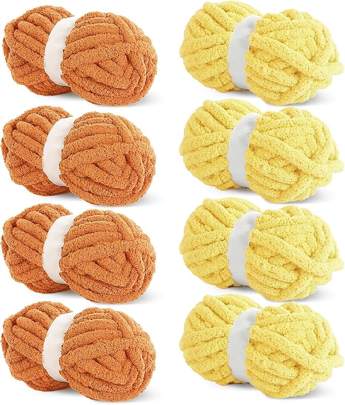 HOMBYS 8 Pack Assorted Chunky Yarn for Crocheting,Super Bulky Large Soft Fluffy Yarn,Plush Fuzzy Yarn,Thick Chenille Yarn for Hand Knitting/Arm Knitting,4 Buttercup,4 Orange(27yds,8 oz Each Skein)