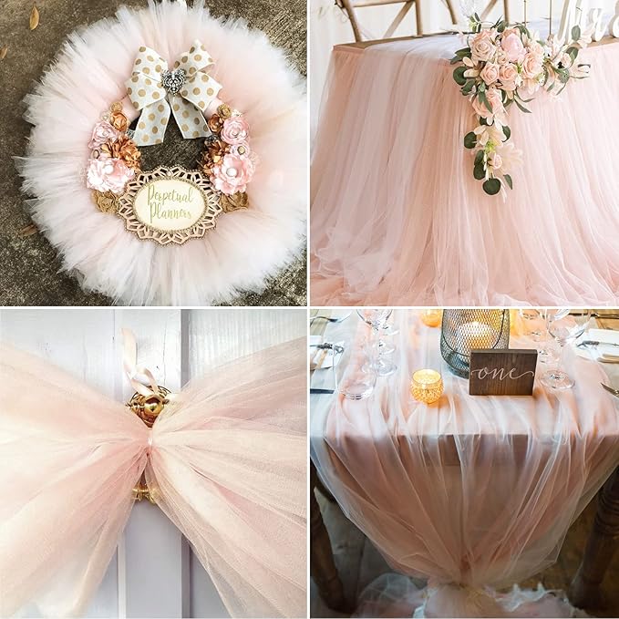 Blush Tulle Fabric Rolls 6 Inch by 100 Yards (300 feet) Fabric Spool Tulle Ribbon for DIY Blush Tutu Bow Baby Shower Birthday Party Wedding Decorations Christmas Craft Supplies