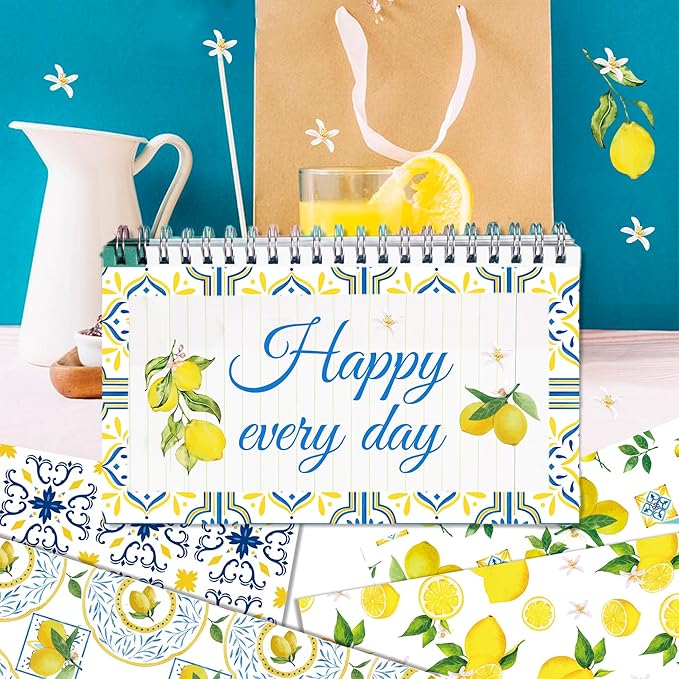 24 Sheets Lemon Scrapbook Paper Pad Double-Sided Blue Tiles Yellow Lemon Patterned Decorative Craft Paper for Card Making Photo Album Journal DIY Craft, 11.8'' x 11.8''