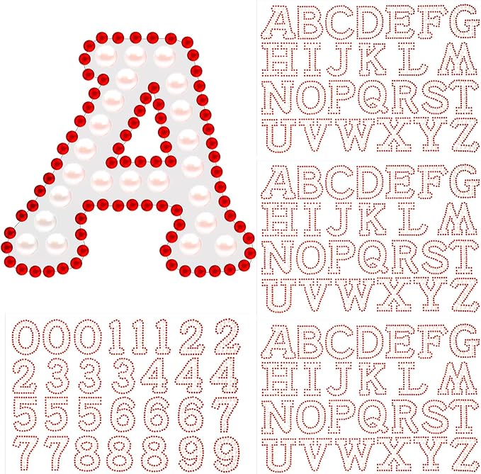 107 Pcs Pearl Rhinestone Self Adhesive Stickers 3 Sheets A-Z Glitter Letter Stickers and 1 Sheet 0-9 Number Sticker Bling Crystal Alphabet Sticker for DIY Crafts (White+red)