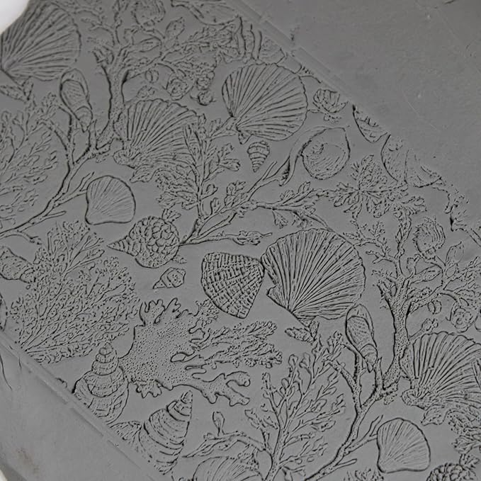 Shellscape Study Clay Texture Roller (4") - Seamless Ocean Set #01 - Embossing Pattern Roller for Polymer & Ceramic Clay, Pottery & Crafts