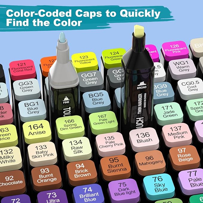 Alcohol Markers, 180 Colors Dual Tip Art Markers, Alcohol Based Markers for Kids Sketching Adult Coloring, Permanent Drawing Markers with Case and Holders