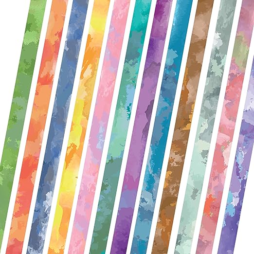 YUBX Watercolors Washi Tape Set 12 Rolls Pastel Colors Masking Macaron Graphic Decorative Tapes for Arts, DIY Crafts, Journals, Planners, Scrapbook, Wrapping