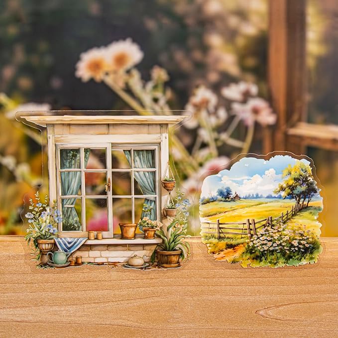 40Pcs Window PET Stickers, Seasonal Landscape Stickers for Scrapbooking, DIY Crafts, Journaling Supplies & Junk Journal Ephemera