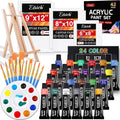 ESRICH Acrylic Paint Canvas Set, 42 Piece Professional Premium Paint Kit with 1 Wood Easel, 24Colors, 10 Brushes, 6 Canvases, Painting Supplies Kit Artists and Beginner