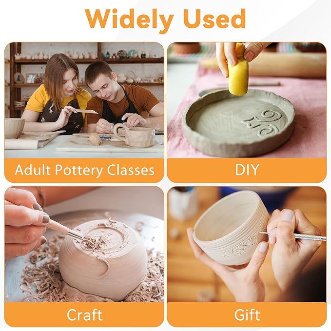 Pletpet 20Pcs Pottery Tools Kit for Adults, with 1 Wooden Rolling Pin, 10 Pottery Rolling Mud Sticks, 8 Clay Sculpting Tools and 1 Premium Linen for Ceramic, Polymer Clay & Beginners