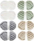 MABOZOO Assorted Chunky Yarn for Crocheting 8 Pack,Fluffy Jumbo Chenille Yarn,Soft Plush Yarn Bulky,Giant Thick Fuzzy Yarn for Hand or Arm Knitting,Cream & Khaki&Sage&Grey(31.7 yds,8 oz Each Skein)