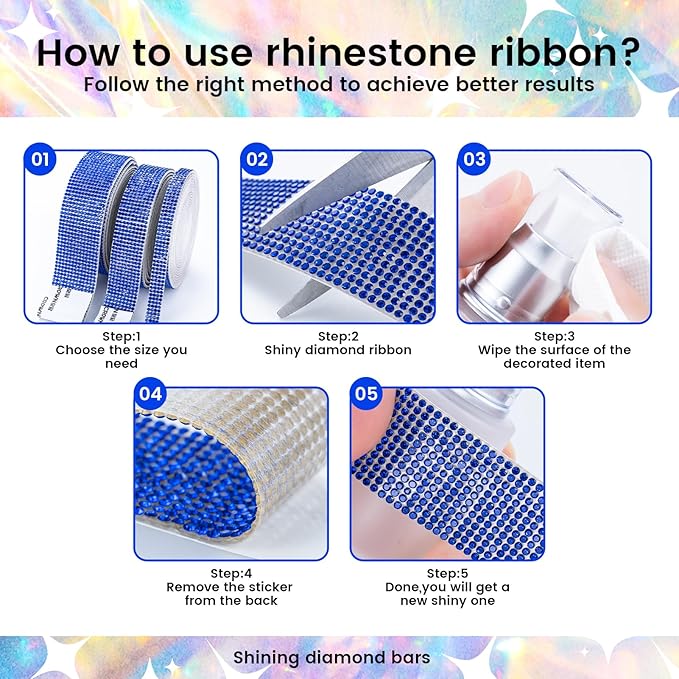 Novani Self Adhesive Rhinestone Ribbon, 1.53 Inch Wide 3 Yards 1 Roll, Royal Blue Crystal Diamond Bling Strips for DIY Crafts, Home Decor, Clothing,Shoes, Car Decoration