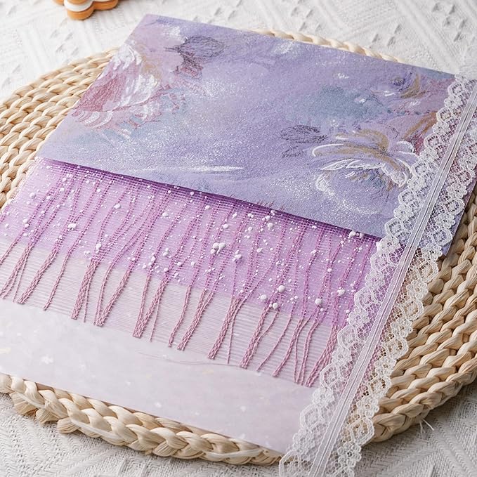 15Pcs Handmade Scrapbook Art Paper Craft Textured Paper Colorful A5 sheet Mesh Special Paper Mix for Scrapbooking Junk Journal Journaling Supplies DIY Materials,5.8x8.2 inches (Purple)