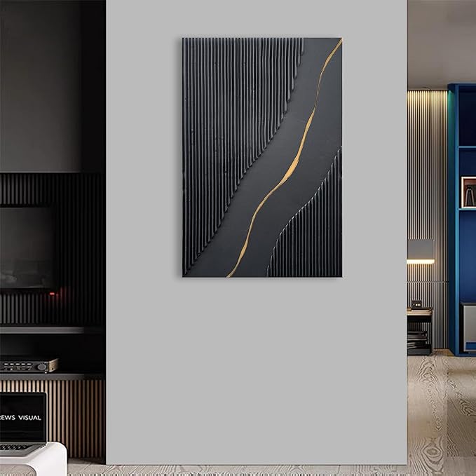 NANKAI Art Hand Painted Black and Gold Texture Minimalist Oil Painting Home Wall Deco Art Painting 36x24 inches