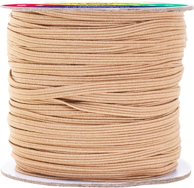 Mandala Crafts 3mm 50 Yds Roll of Nude Elastic Bands for Sewing - 1/8 Flat Elastics Cord - 1 8 Inch Braided Stretch Straps for Crafting