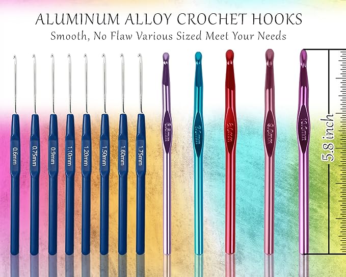 LOOEN 61Pcs Ergonomic Crochet Hooks Set, 22size (0.75mm-10mm), with Case for Arthritic Hands, Extra Long Crochet Needles, Nice Gift (Pink)