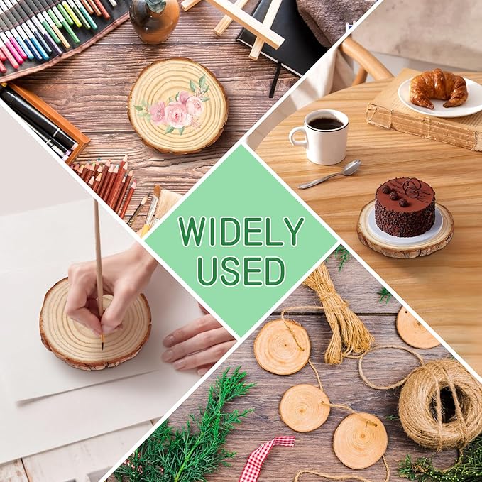 FSWCCK 10 PCS Unfinished Wood Slices for Centerpieces，4.7-5.1 Inch,Round Natural Discs with Tree Bark,Wooden Cookies Circles for Crafts Christmas Ornaments, Rustic Wedding Table Decoration (4.7"-5.1")
